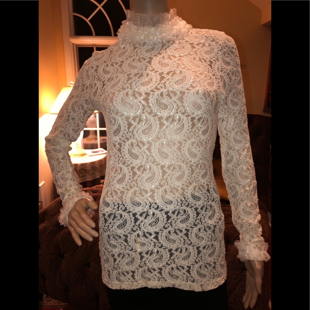 Elegant Ivory Lace Blouse by Holy G Designer Sz 38